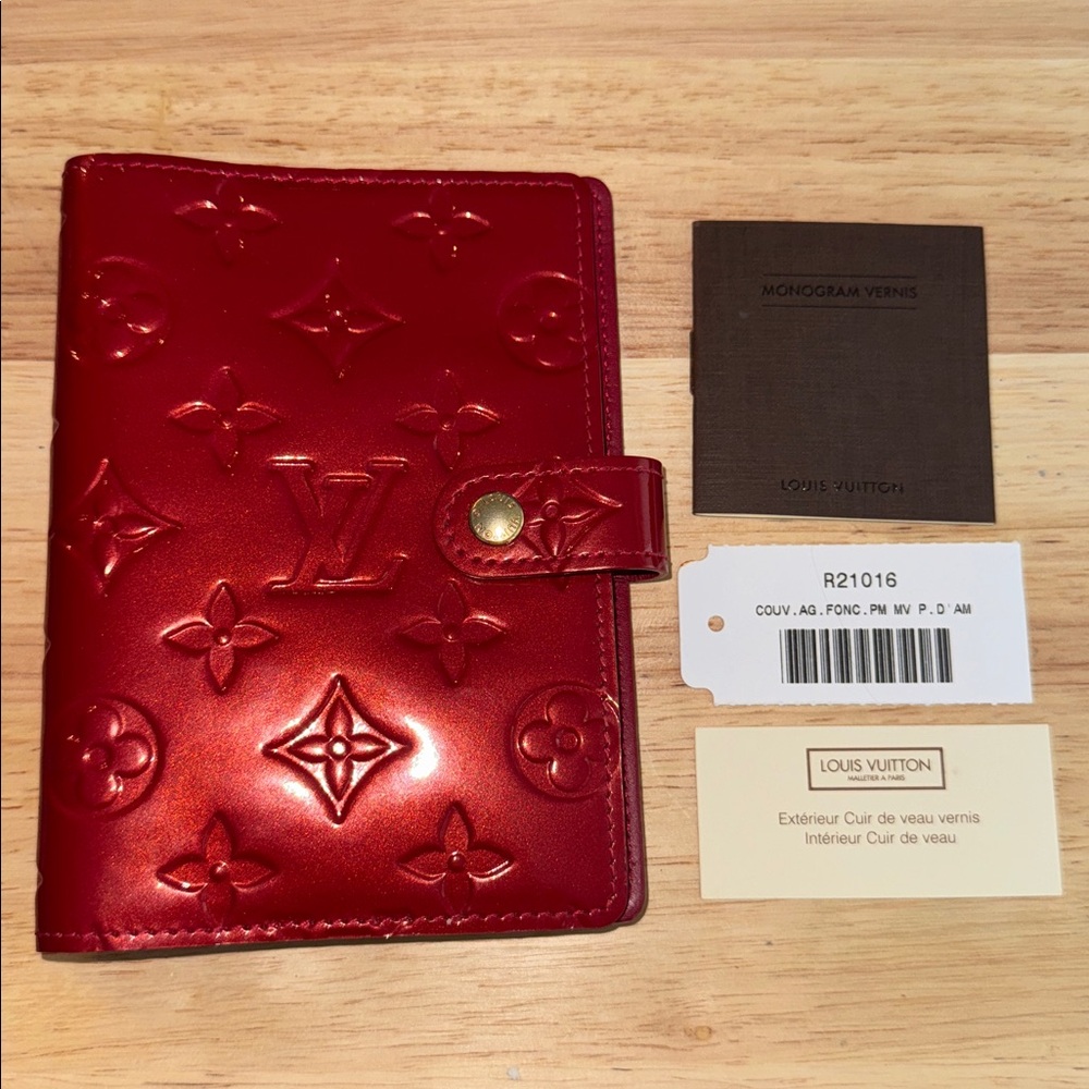 Louis Vuitton cherry vernis monogram agenda pm small notebook wallet organizer